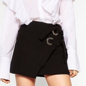 Zara black mini skirt with grommet ties